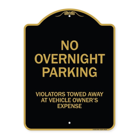 Signmission Designer Series-No Overnight Parking, Black & Gold Heavy-Gauge Aluminum, 24" x 18", BG-1824-9828 A-DES-BG-1824-9828